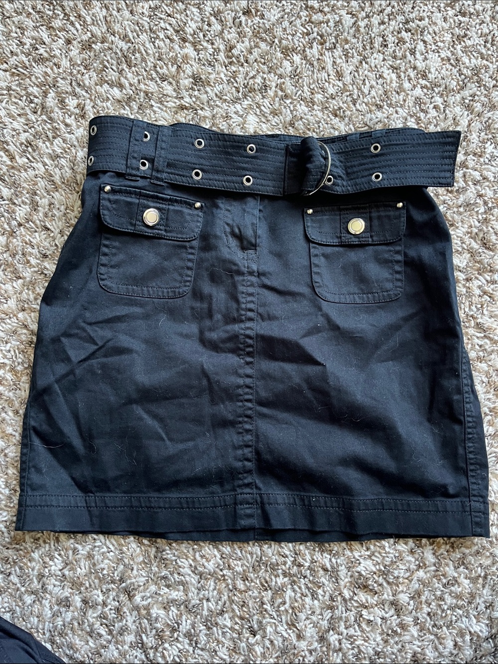 White House Black Market Black Mini Skirt with Grommet Belt